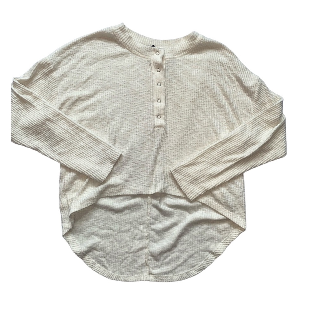 super soft cream ribbed button up long sleeve top